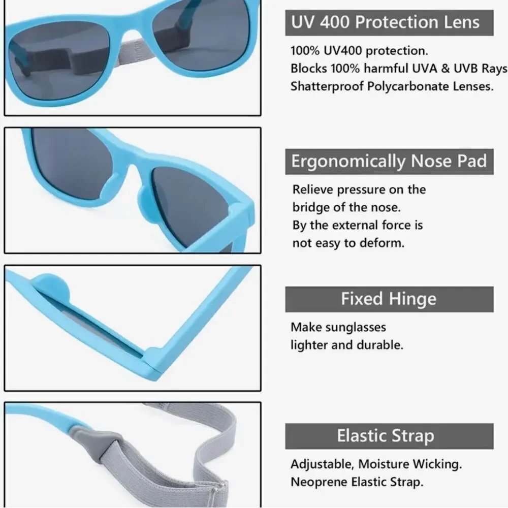 New baby toddler polarized sunglasses, strap 0-24 months